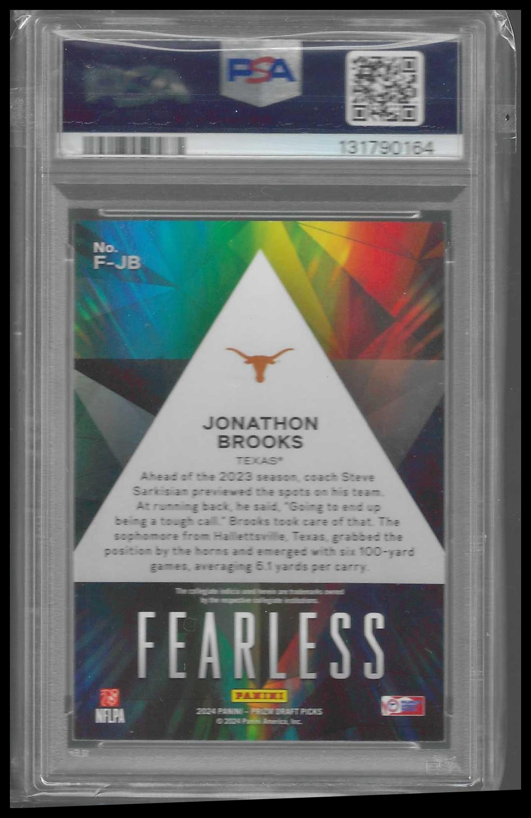 2024 Panini Prizm Draft Picks Fearless #F-JB Jonathon Brooks PSA 9