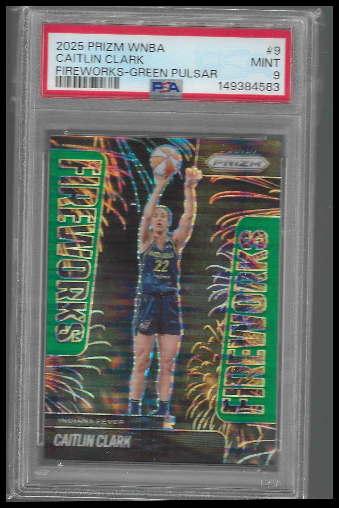 2025 Panini Prizm WNBA Fireworks #9 Caitlin Clark #/25 PSA 9