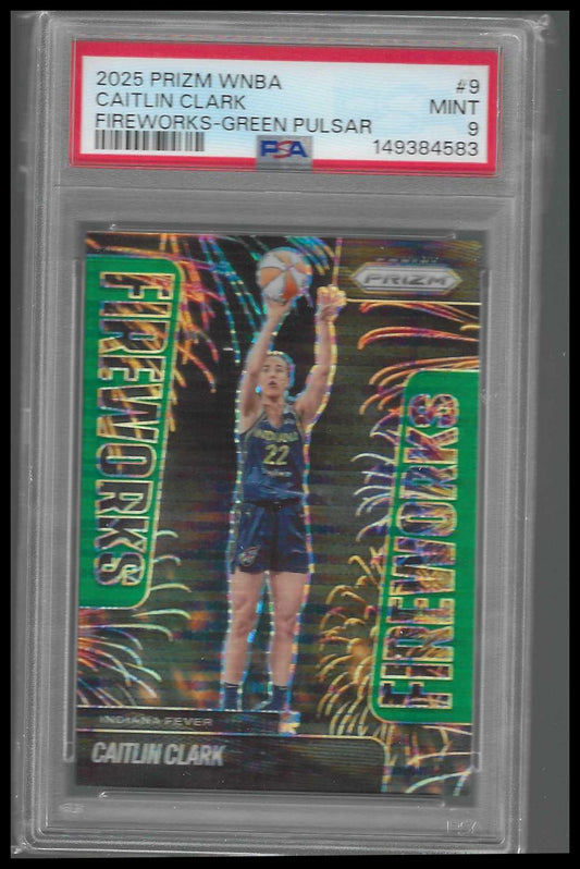 2025 Panini Prizm WNBA Fireworks #9 Caitlin Clark #/25 PSA 9