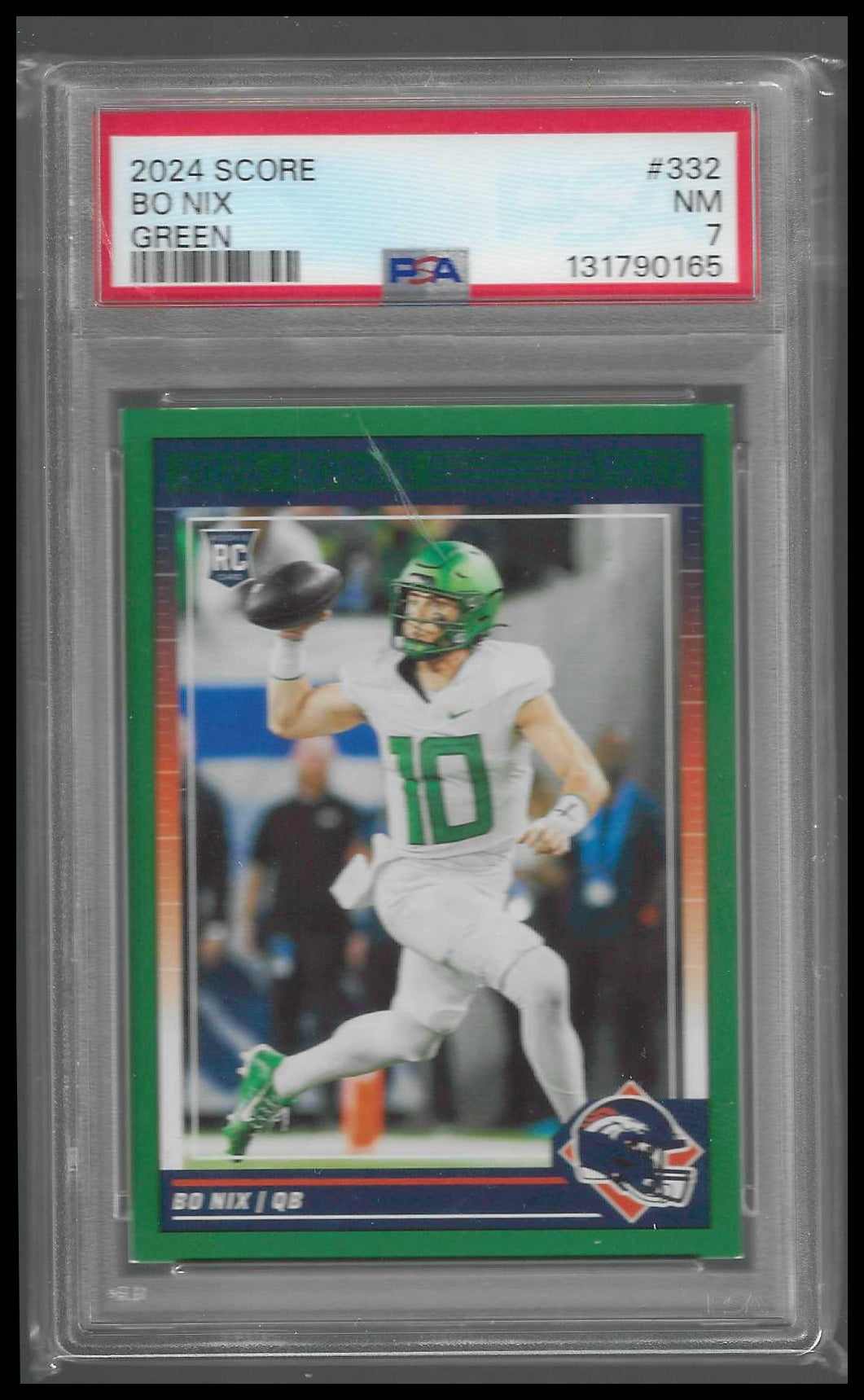 2024 Score Green #332 Bo Nix Rookie PSA 7