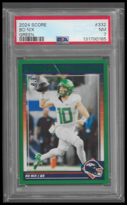 2024 Score Green #332 Bo Nix Rookie PSA 7
