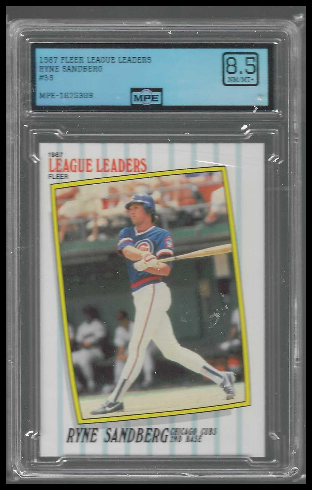 1987 Fleer League Leaders #39 Ryne Sandberg MPE 8.5