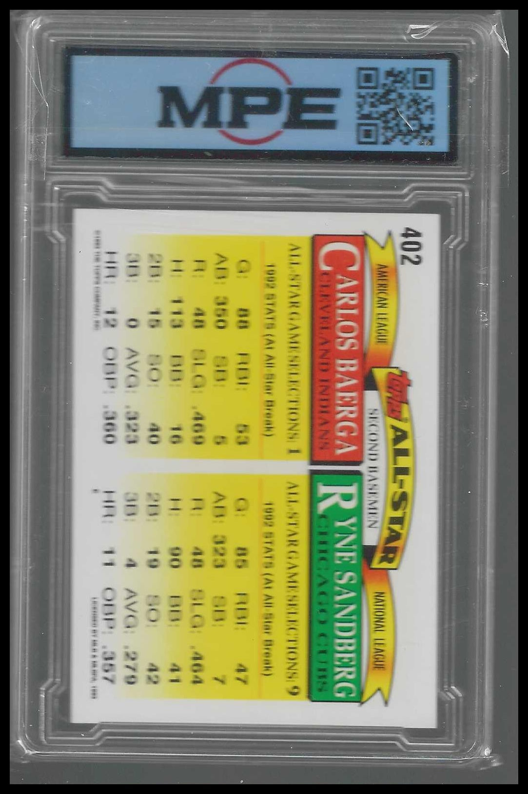 1993 Topps #402 Ryne Sandberg / Carlos Baerga MPE MINT 9