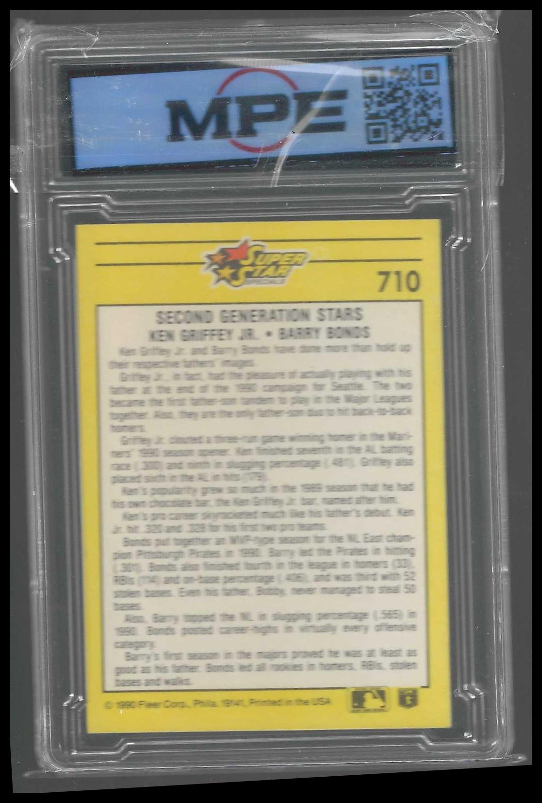 1991 Fleer #710 Second Generation Stars Ken Griffey Jr Barry Bonds MPE 9