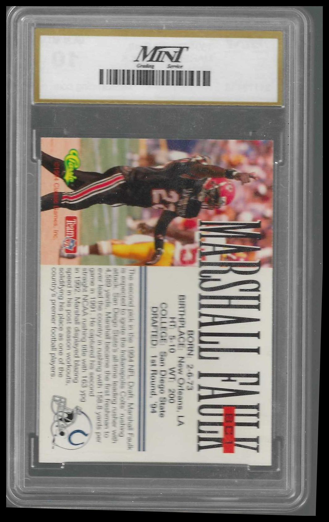 1994 Classic NFL Draft Bonus Card #BC1 Marshall Faulk MINT GEM/MT 10