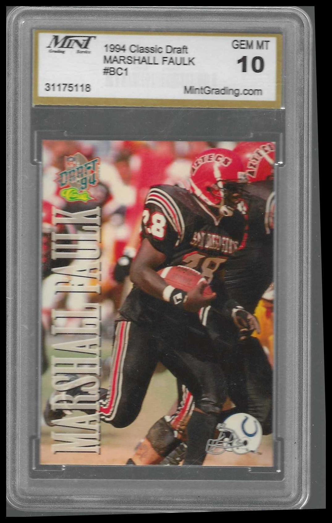1994 Classic NFL Draft Bonus Card #BC1 Marshall Faulk MINT GEM/MT 10