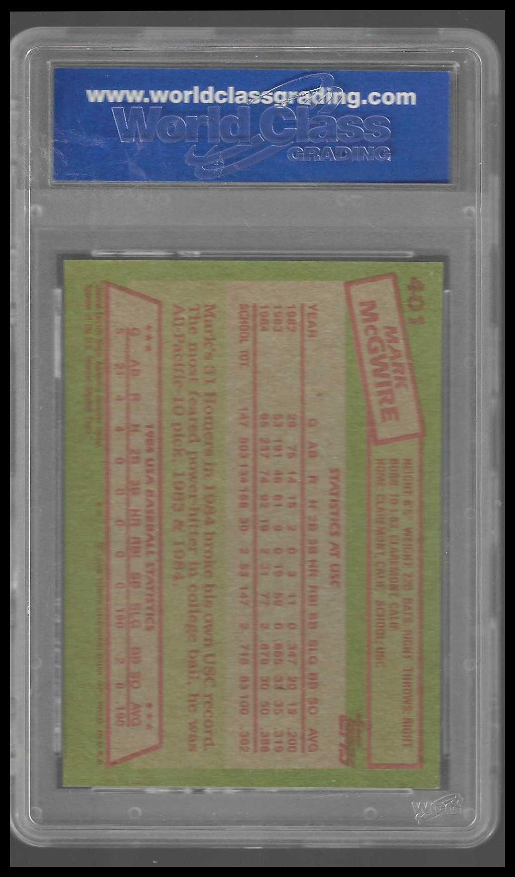 1985 Topps #401 Mark McGwire Rookie WCG NM-MT+ 8.5