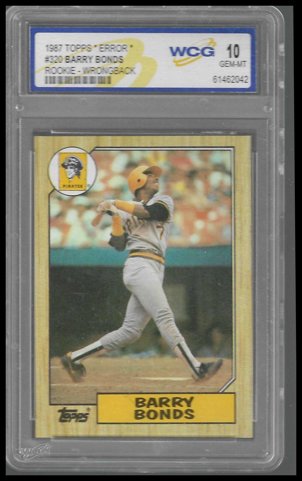 1987 Topps #320 Barry Bonds Rookie *WRONG BACK* WCG GEM-MT 10