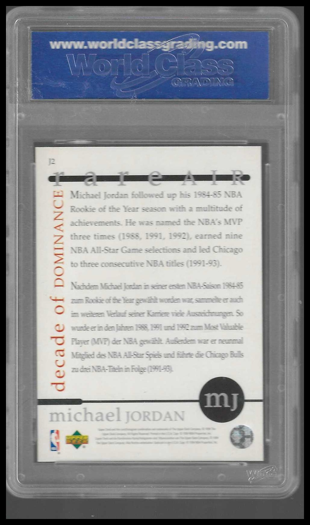 1994 Upper Deck Rare Air Decade of Dominance #J2 Michael Jordan WCG GEM-MT 10