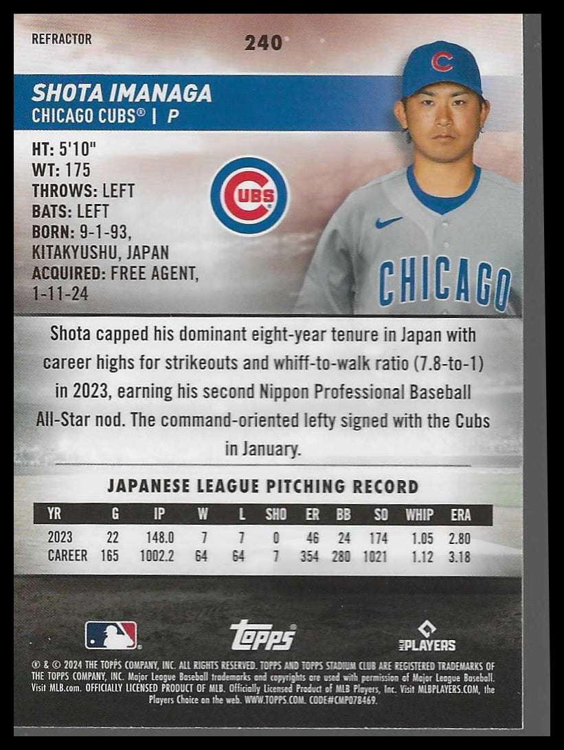 2024 Stadium Club Chrome #240 Shota Imanaga