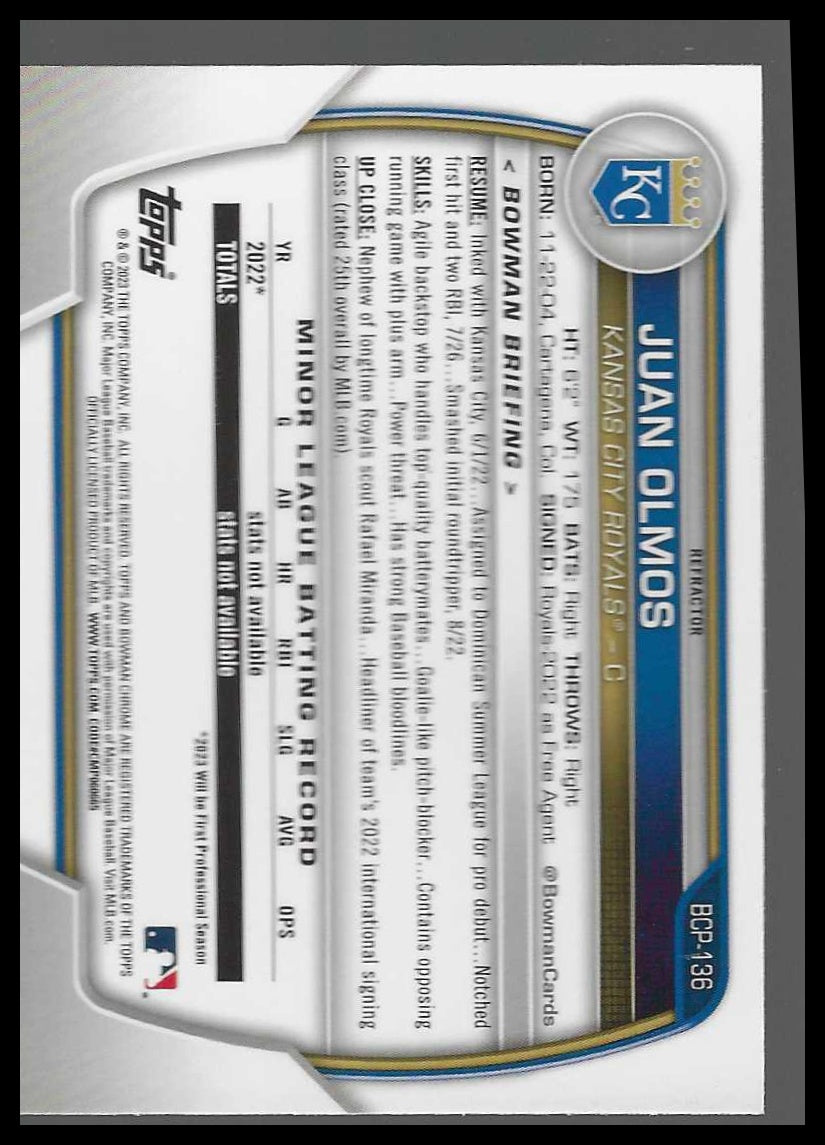2023 Bowman Chrome Prospects Lunar Glow Refractors #BCP-136 Juan Olmos