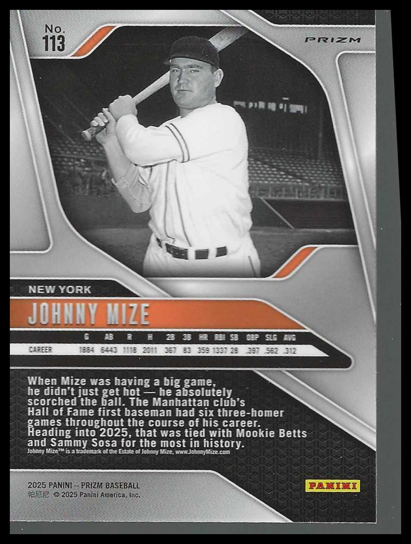 2025 Panini Prizm Silver Prizms #113 Johnny Mize