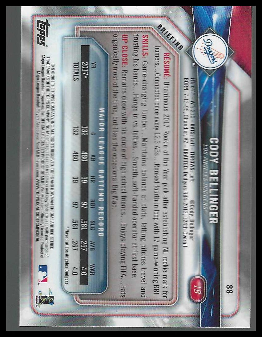 2018 Bowman Chrome #88 Cody Bellinger