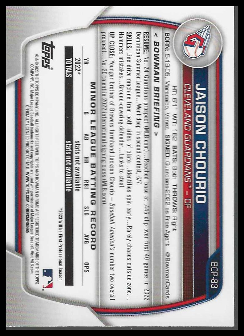 2023 Bowman Chrome Prospects #BCP-83 Jaison Chourio