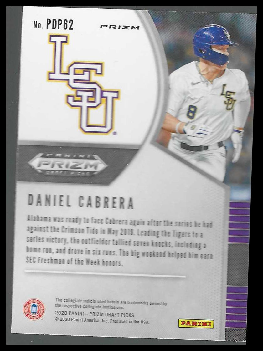 2020 Panini Prizm Draft Picks Hyper Red and Purple #PDP62 Daniel Cabrera