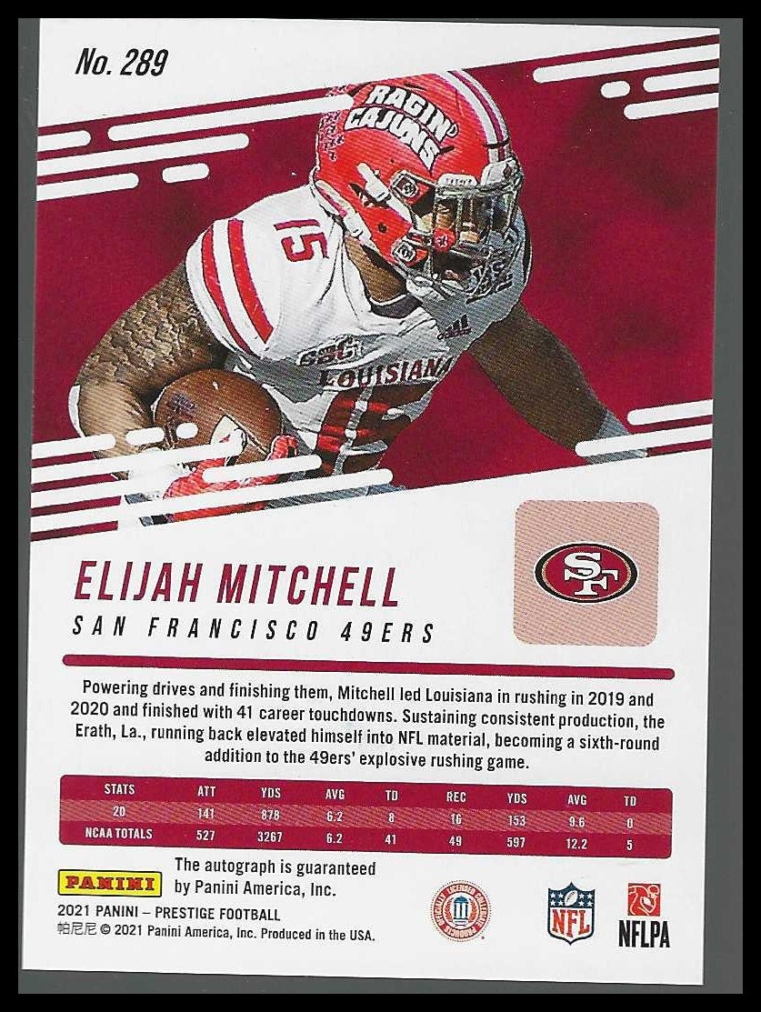 2021 Panini Prestige Xtra Points Signatures Platinum #289 Elijah Mitchell Rookie