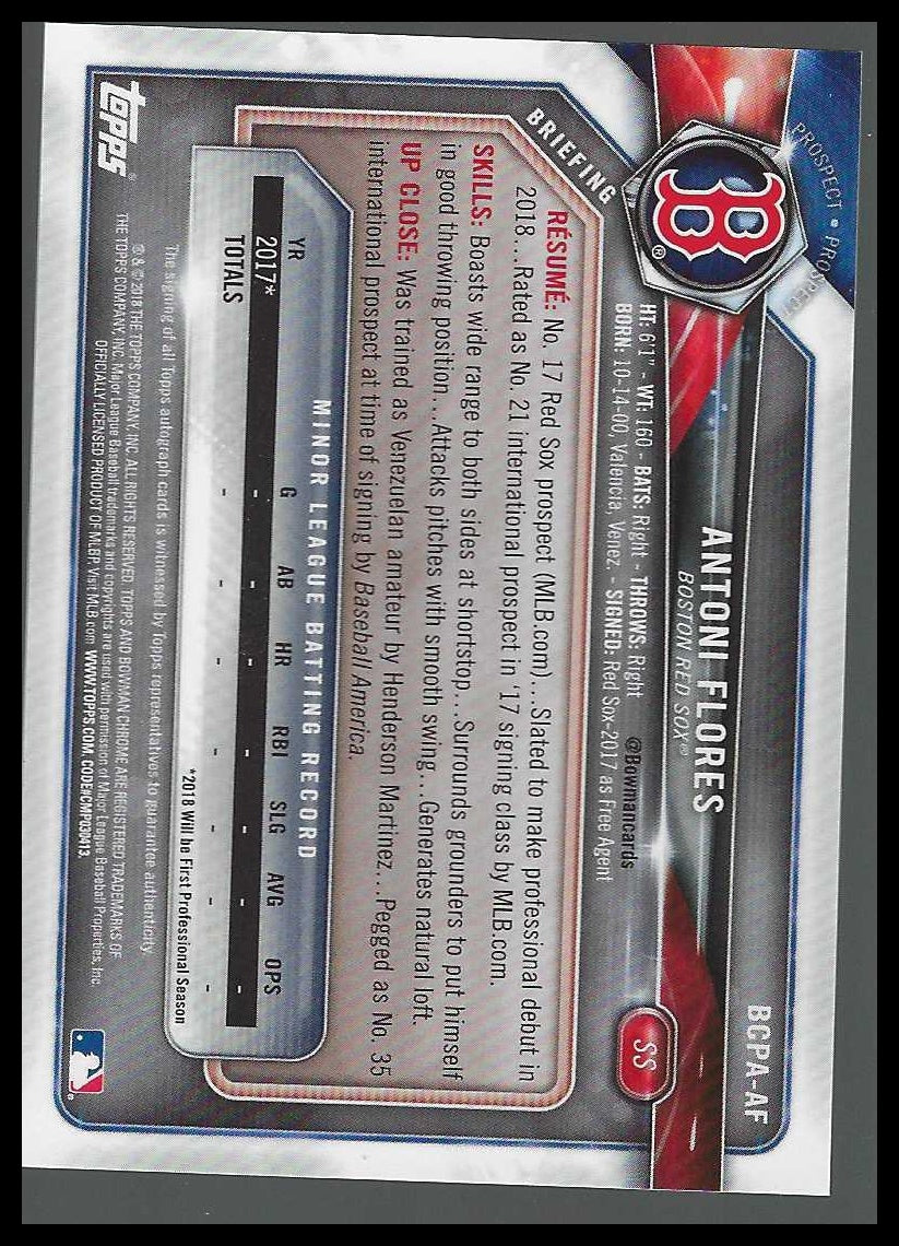 2018 Bowman Chrome Prospects Autographs #BCPA-AF Antoni Flores
