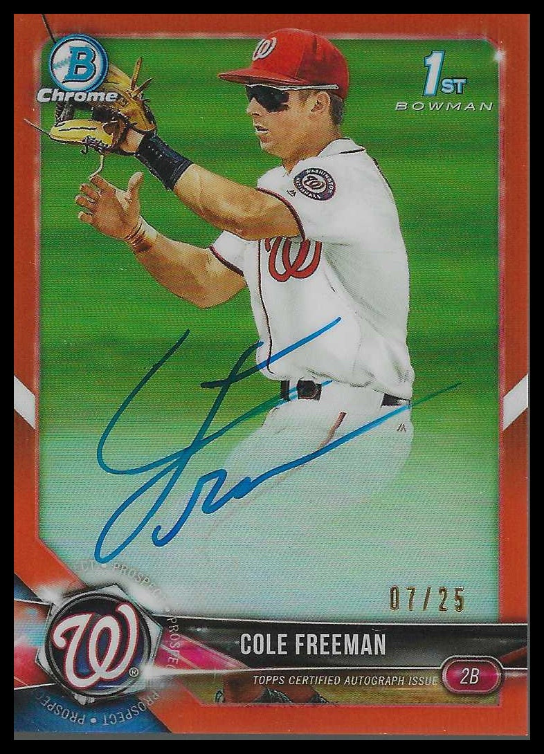 2018 Bowman Chrome Prospects Auto Orange Wave Refractor #BCPA-CF Cole Freeman