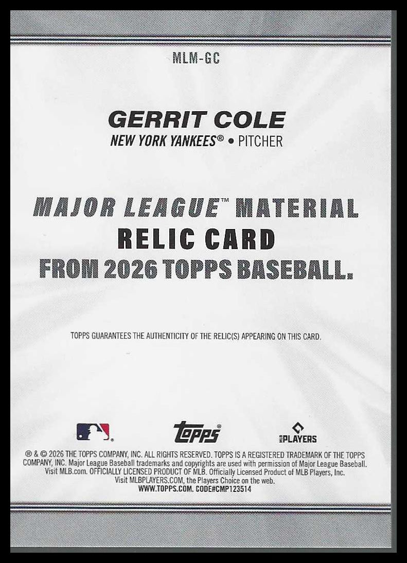 2026 Topps Major League Materials Relics (Series One) #MLM-GC Gerrit Cole
