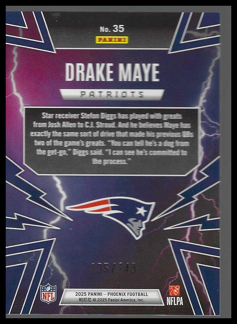 2025 Panini Phoenix Thunderbirds Yellow Pyramids Prizm #35 Drake Maye #135/149 SP