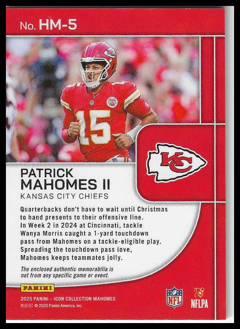 Panini Icon Collection 2025 Patrick Mahomes II Highlight Materials Patch #HM-5