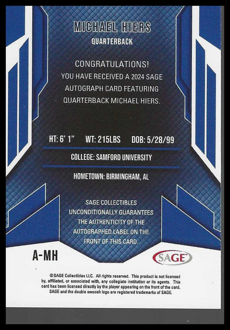 2024 SAGE HIT Autographs Red (Low Series) #A-MH Michael Hiers