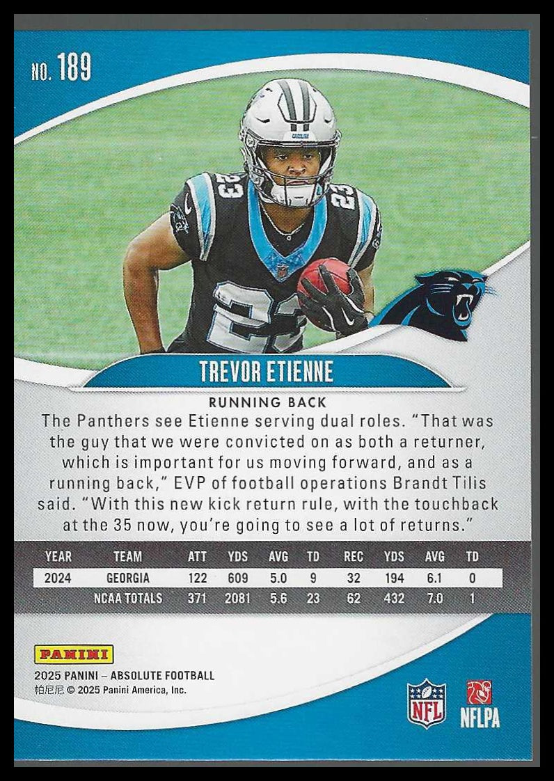 2025 Panini Absolute Gold Stars #189 Trevor Etienne Rookie #286/325