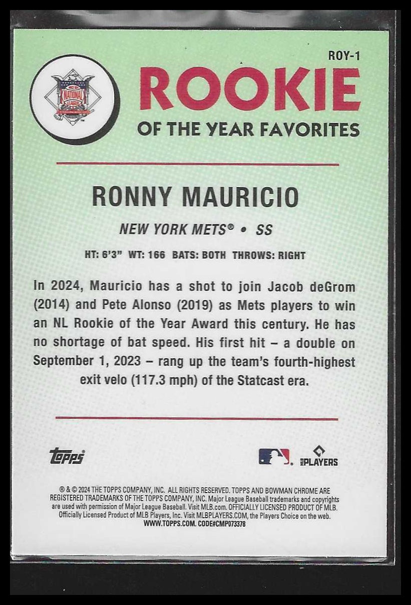 2024 Bowman Rookie of the Year Favorites Mojo Refractors #ROY-1 Ronny Mauricio