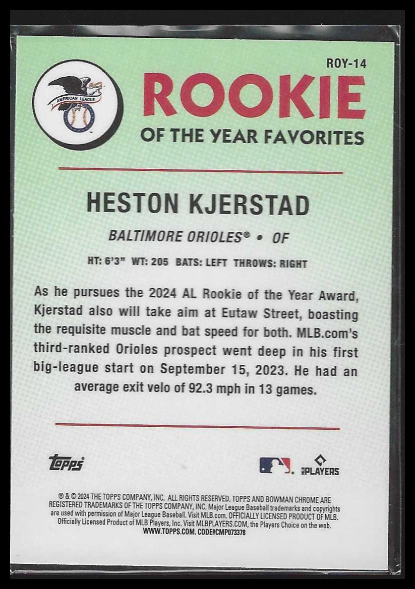 2024 Bowman Rookie of the Year Favorites Mojo Refractors #ROY-14 Heston Kjerstad