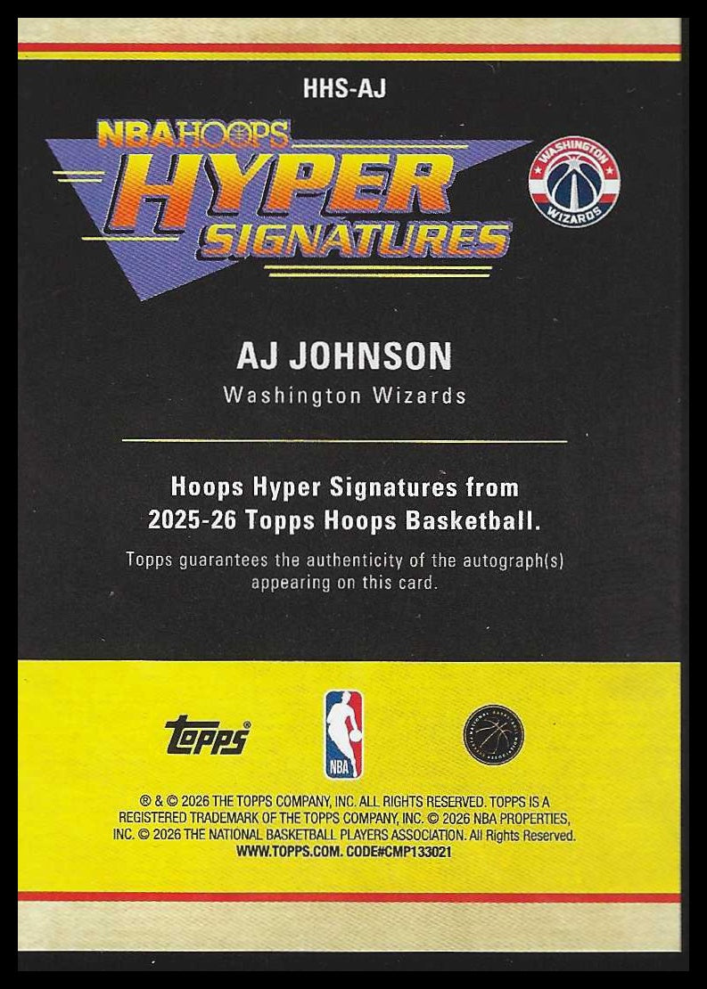2025-26 Hoops Hyper Signatures #HHS-AJ AJ Johnson AUTO