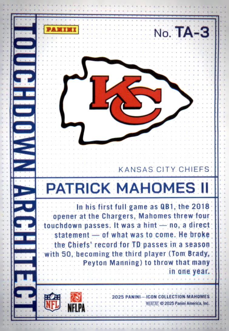 2025 Panini Mahomes Icon Collection Touchdown Architect #TA1 Patrick Mahomes II