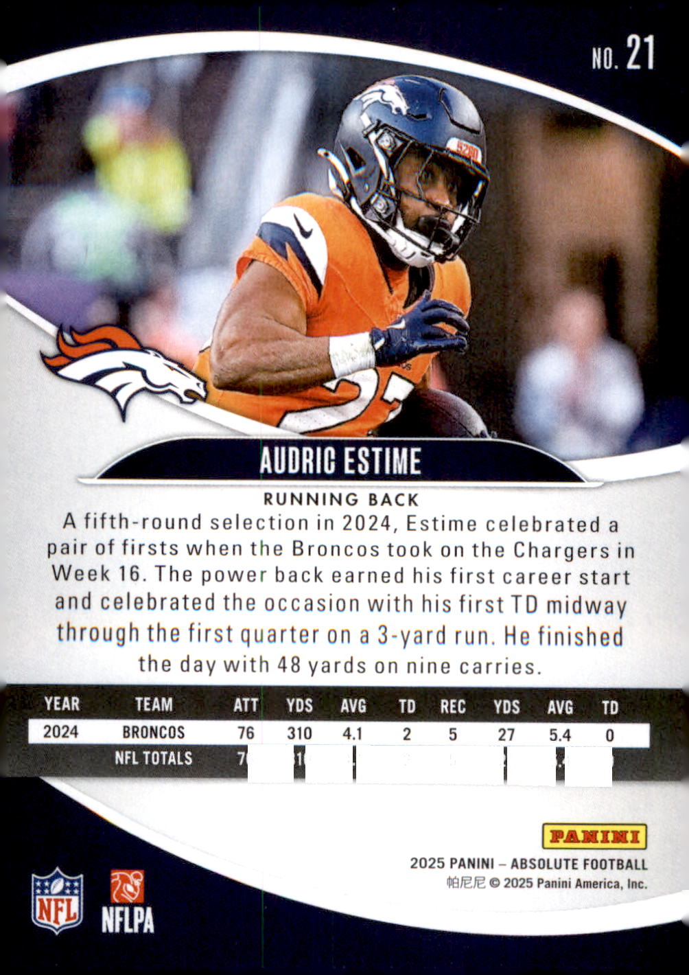 2025 Panini Absolute Black #21 Audric Estime