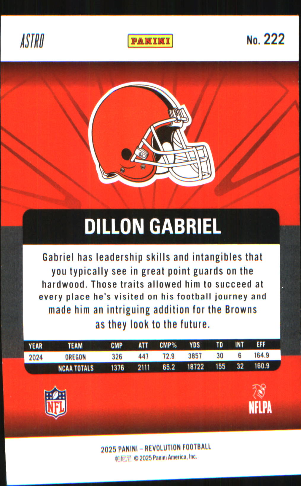 2025 Panini Revolution Red Astro #222 Dillon Gabriel