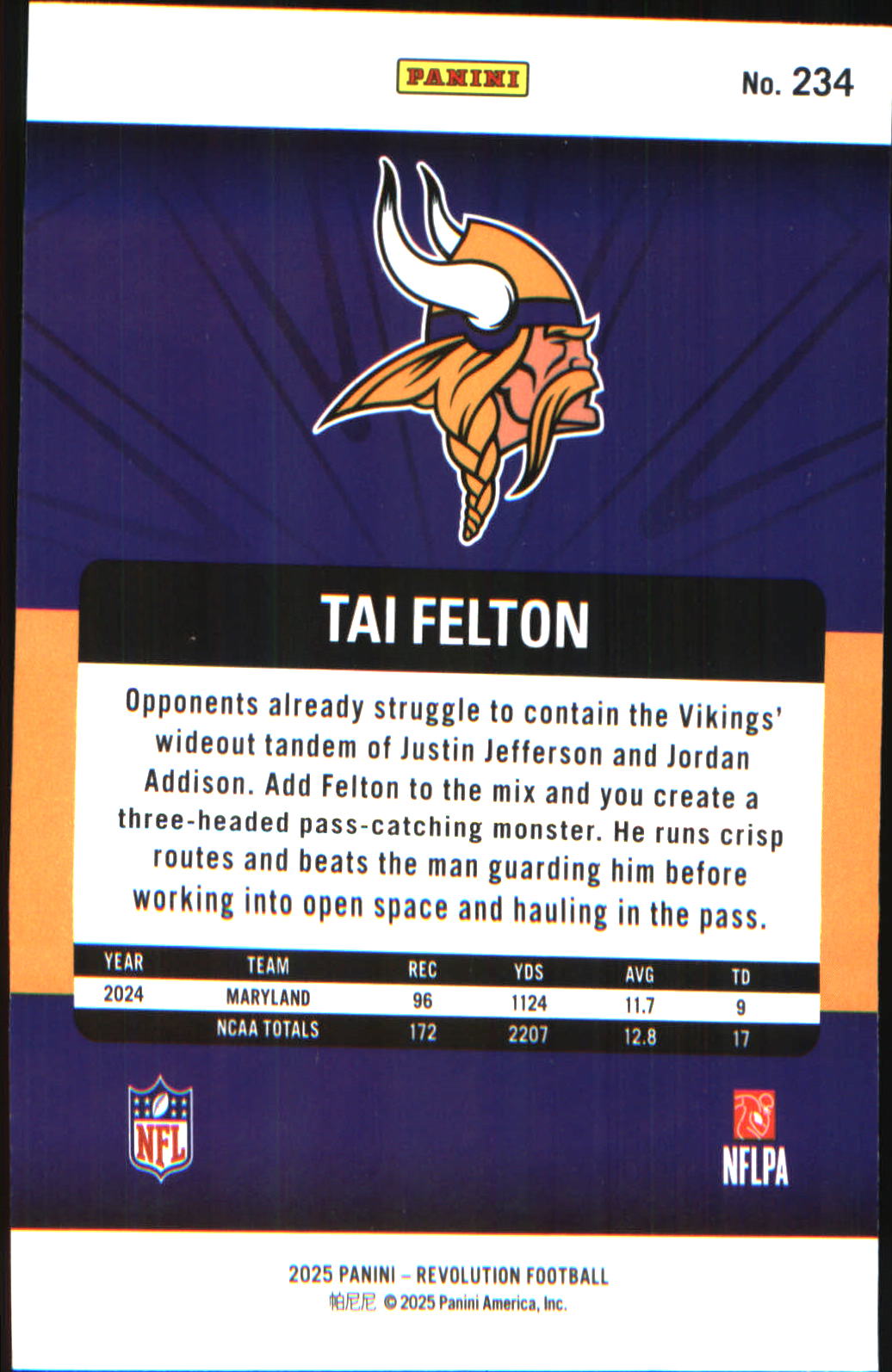 2025 Panini Revolution #234 Tai Felton Rookie RC