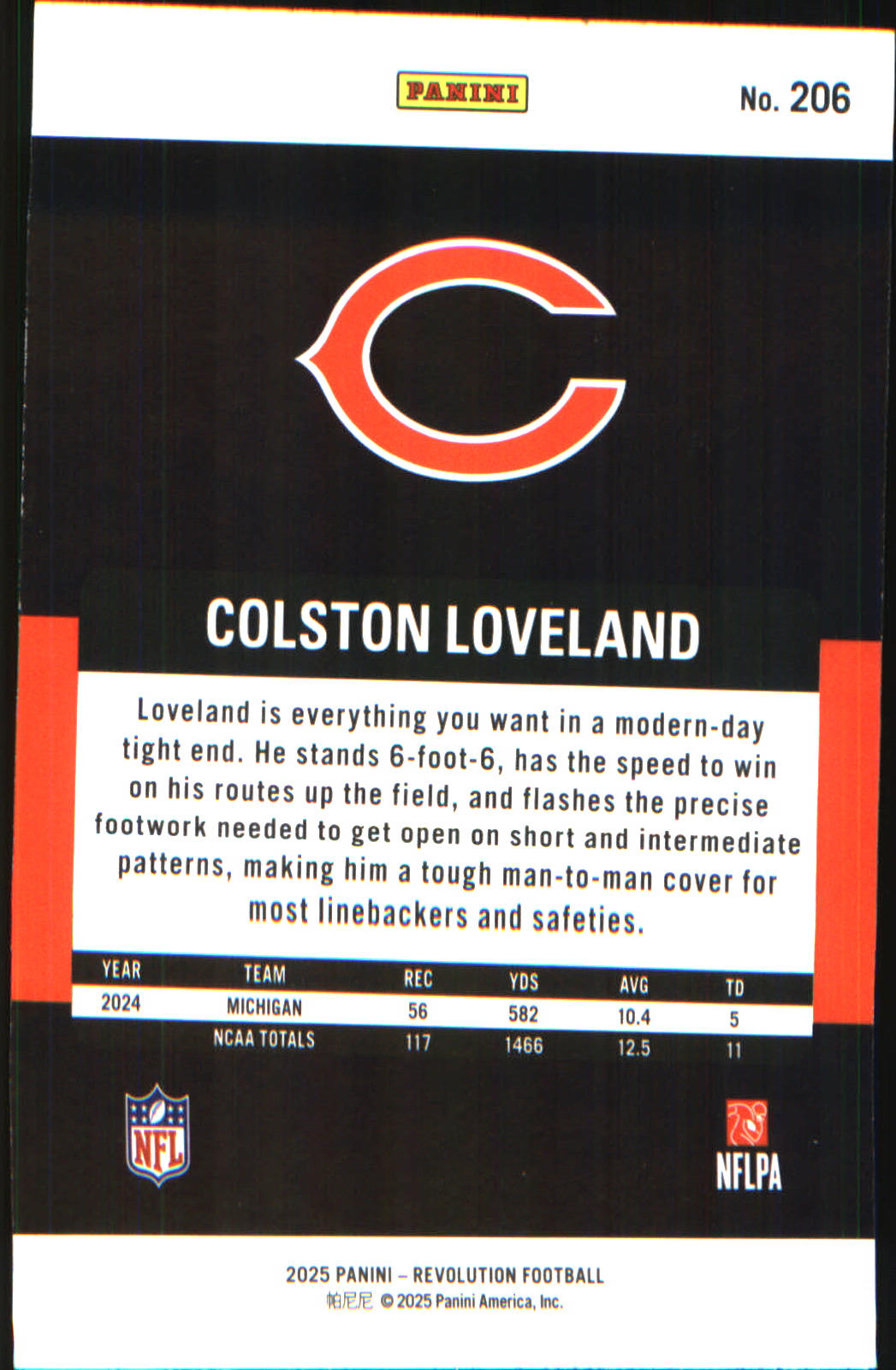 2025 Panini Revolution #206 Colston Loveland Rookie RC