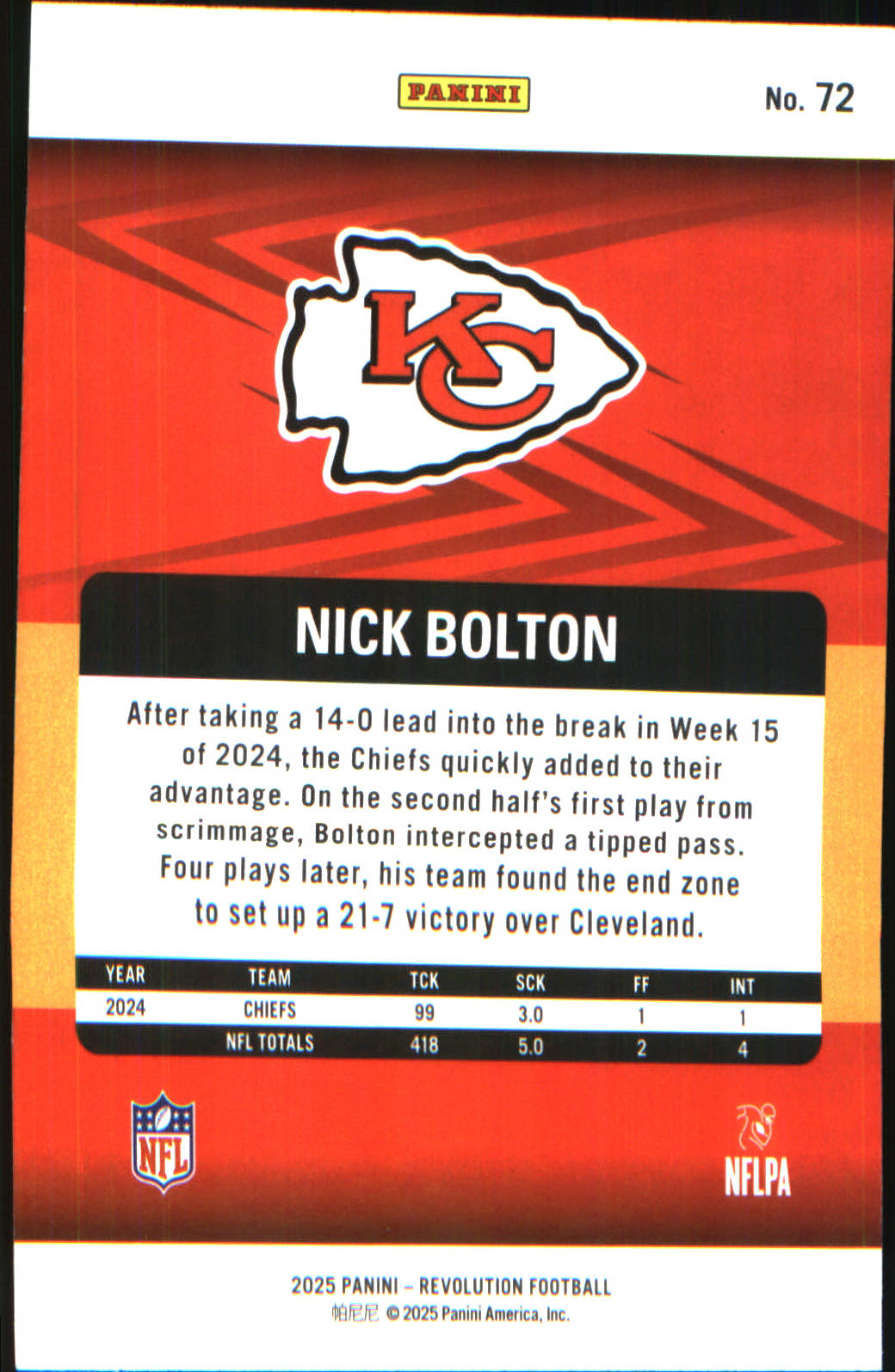 2025 Panini Revolution #72 Nick Bolton