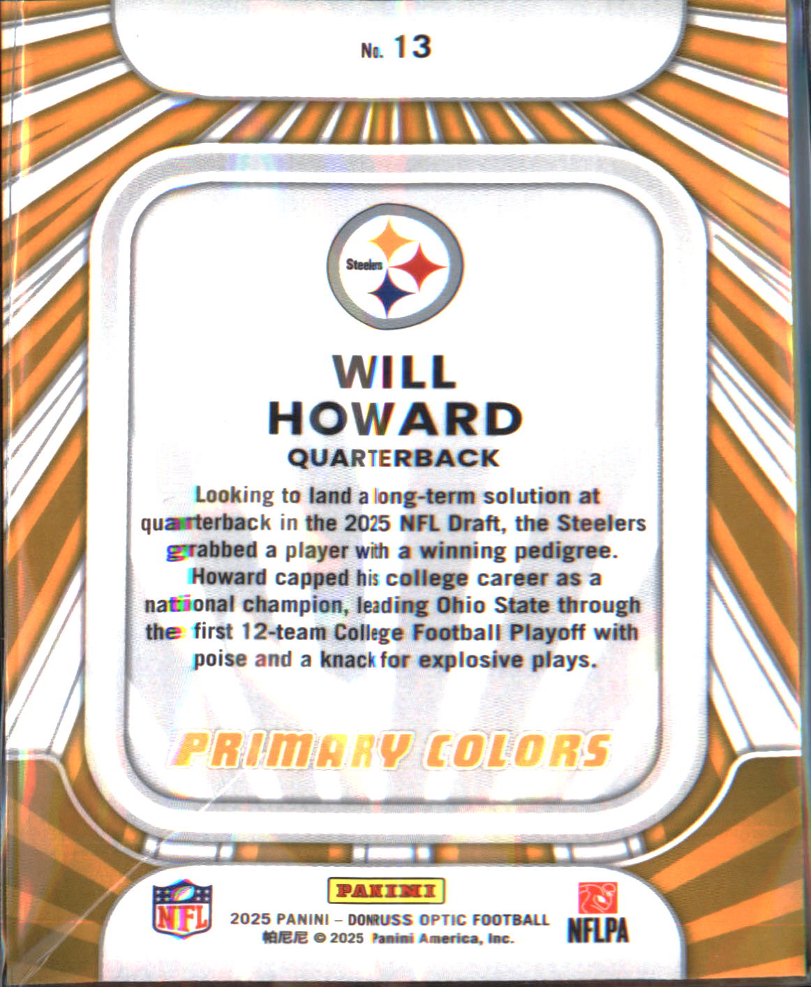 2025 Donruss Optic Rookie Primary Colors #13 Will Howard