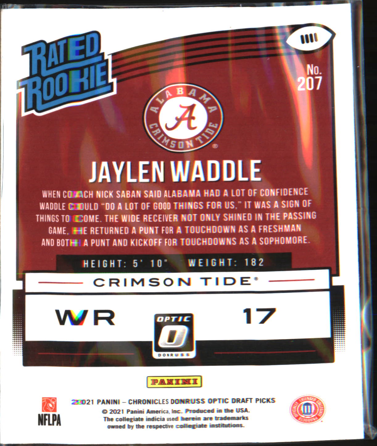 2021 Panini Chronicles Draft Picks Rated Rookie #207 Jaylen Waddle
