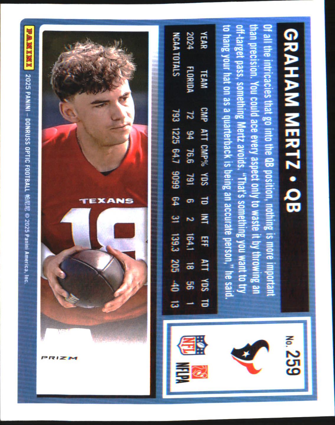2025 Donruss Optic Blue Hyper #259 Graham Mertz Rookie RC