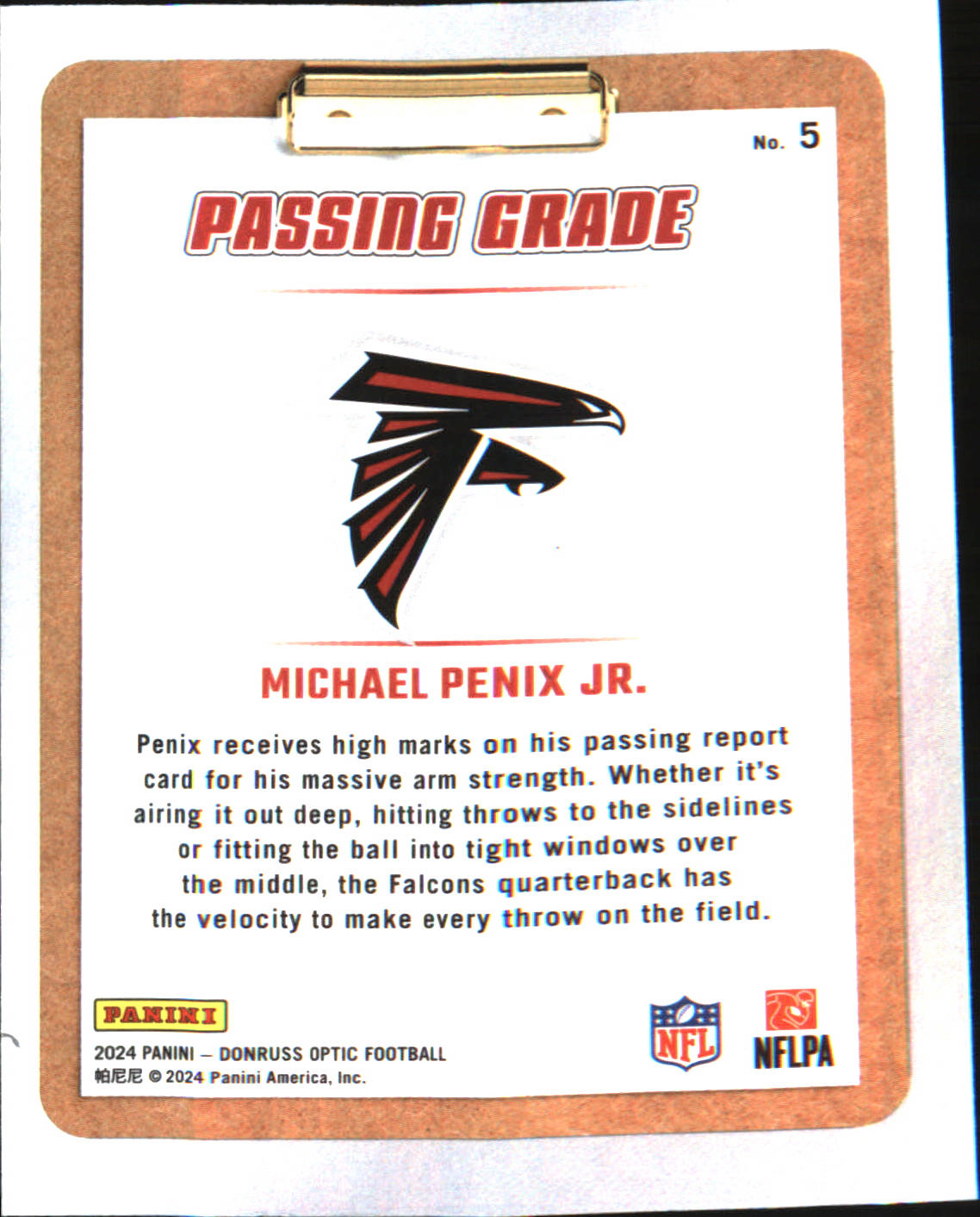 2024 Donruss Optic Passing Grade #5 Michael Penix Jr.