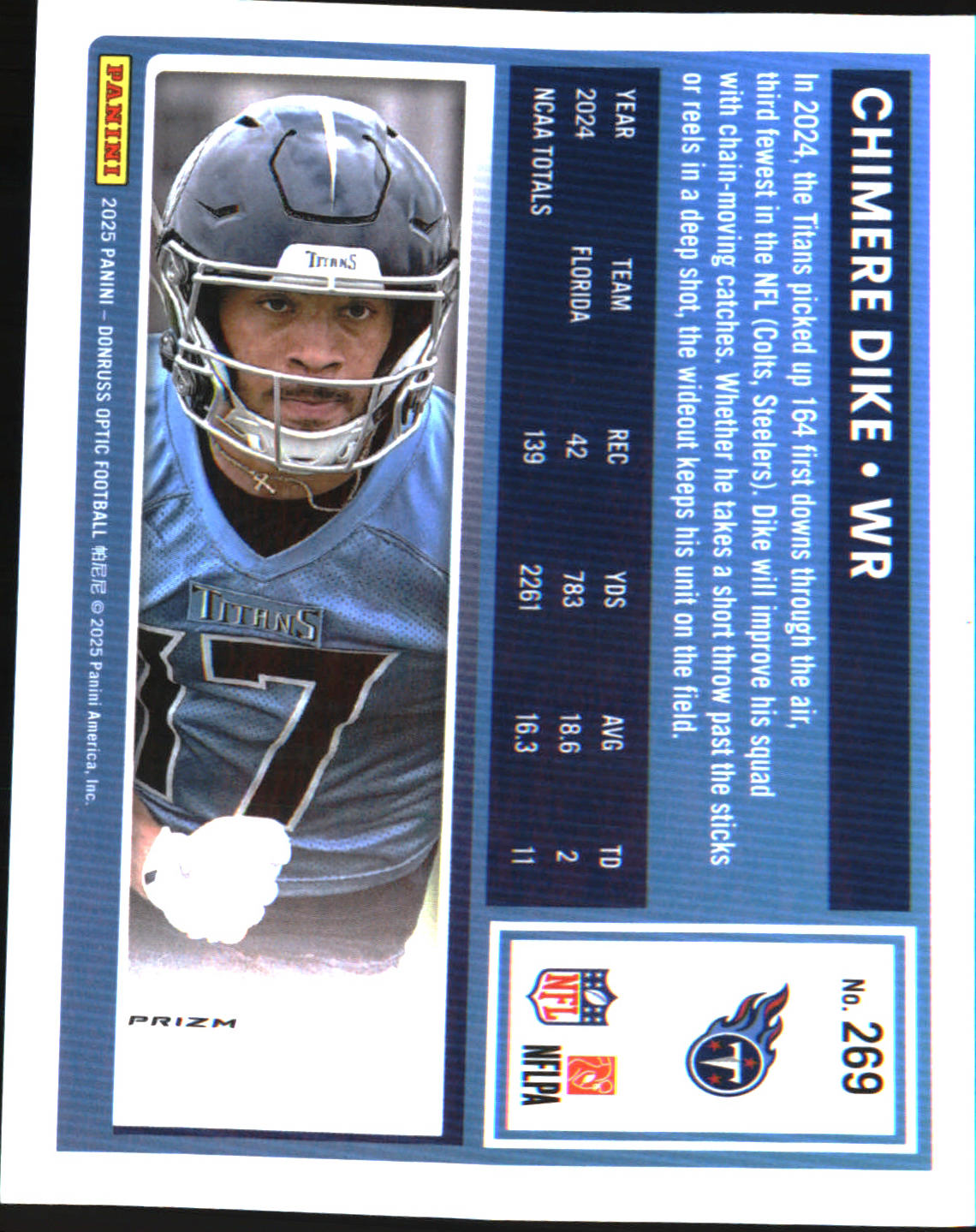 2025 Donruss Optic Blue Hyper #269 Chimere Dike Rookie RC