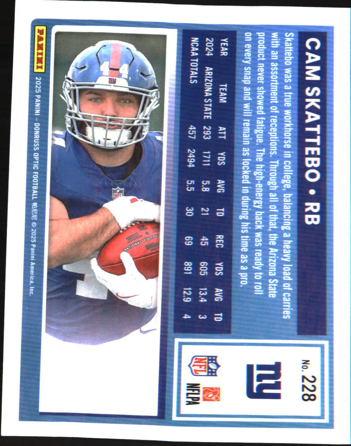 2025 Donruss Optic #228 Cam Skattebo Rookie RC