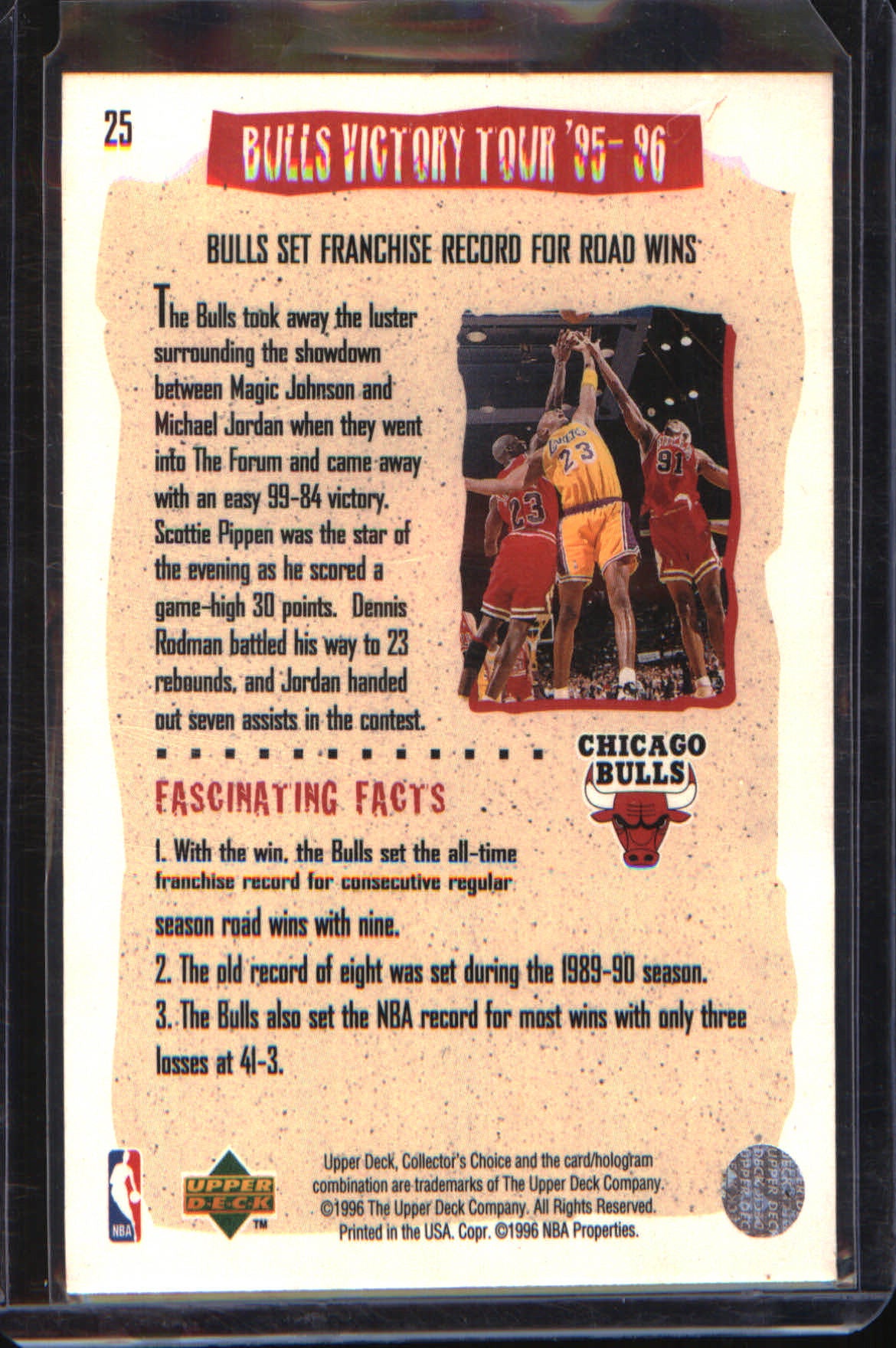1996-97 Collector's Choice #25 Bulls Victory Tour '95-96: Win #41