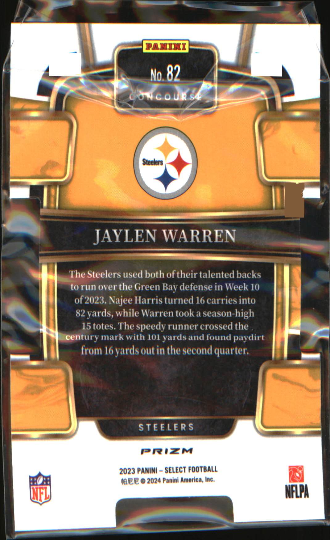 2023 Panini Select Silver Prizms Die Cuts #82 Jaylen Warren