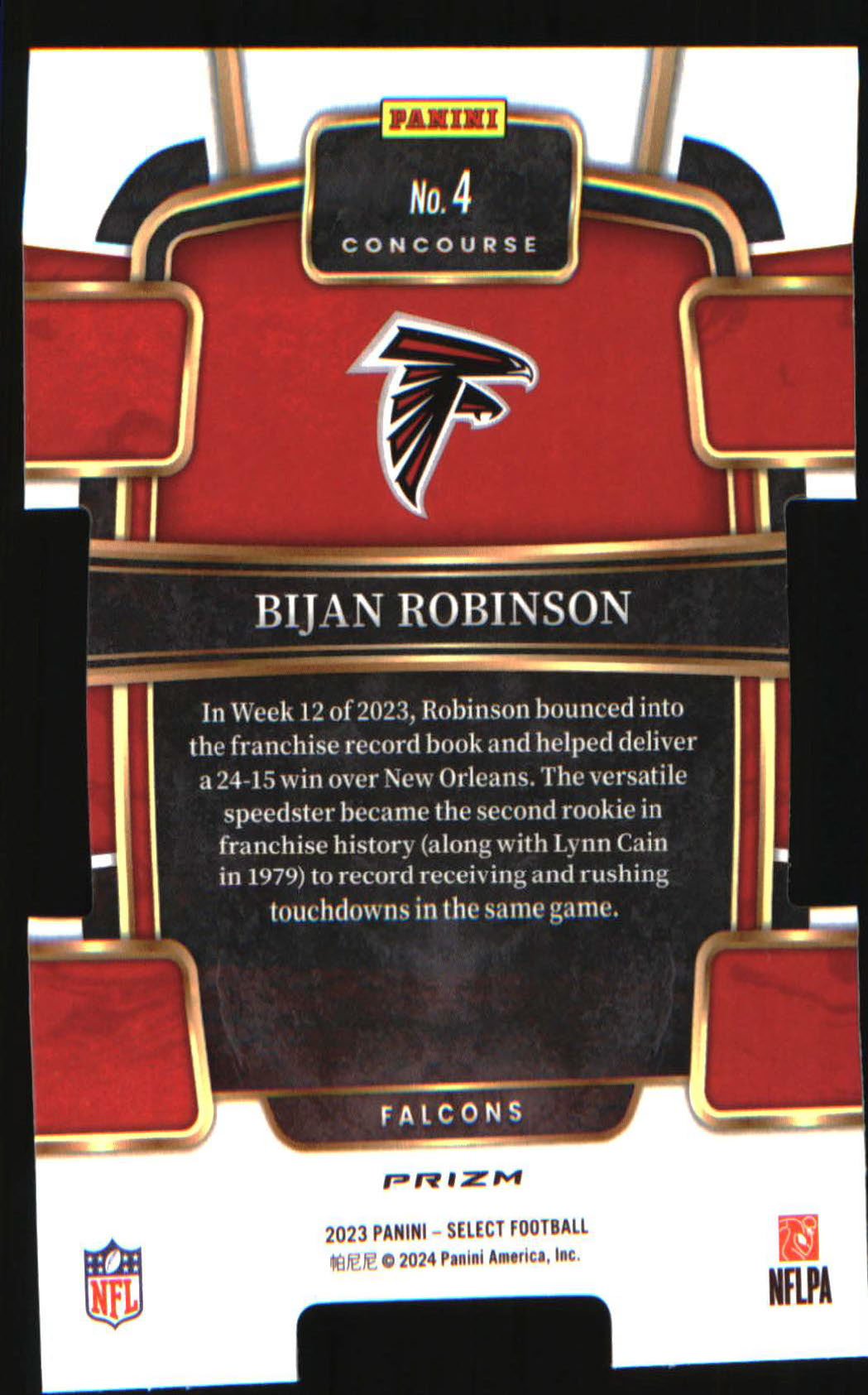 2023 Panini Select Black and Red Prizms Die Cuts #4 Bijan Robinson Rookie RC