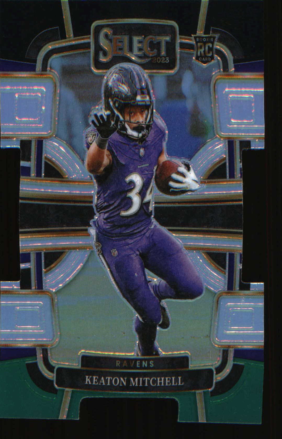 2023 Panini Select Black and Green Prizms Die Cuts #10 Keaton Mitchell Rookie RC