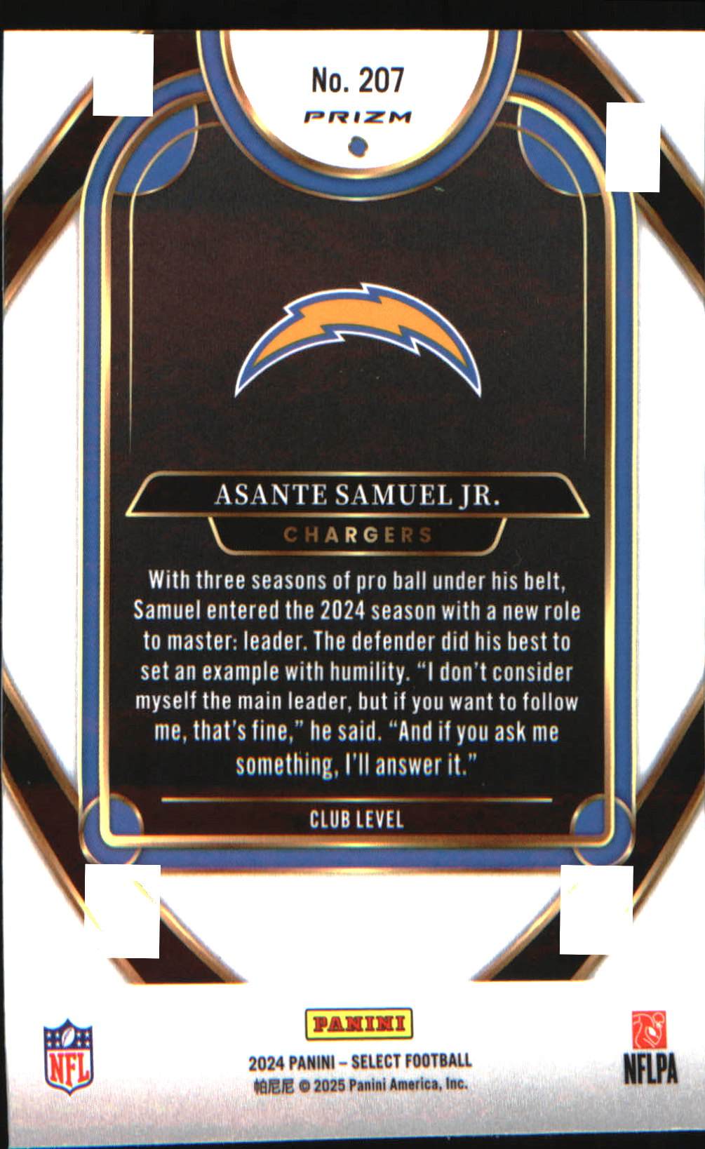 2024 Panini Select Silver Prizm #207 Asante Samuel Jr.
