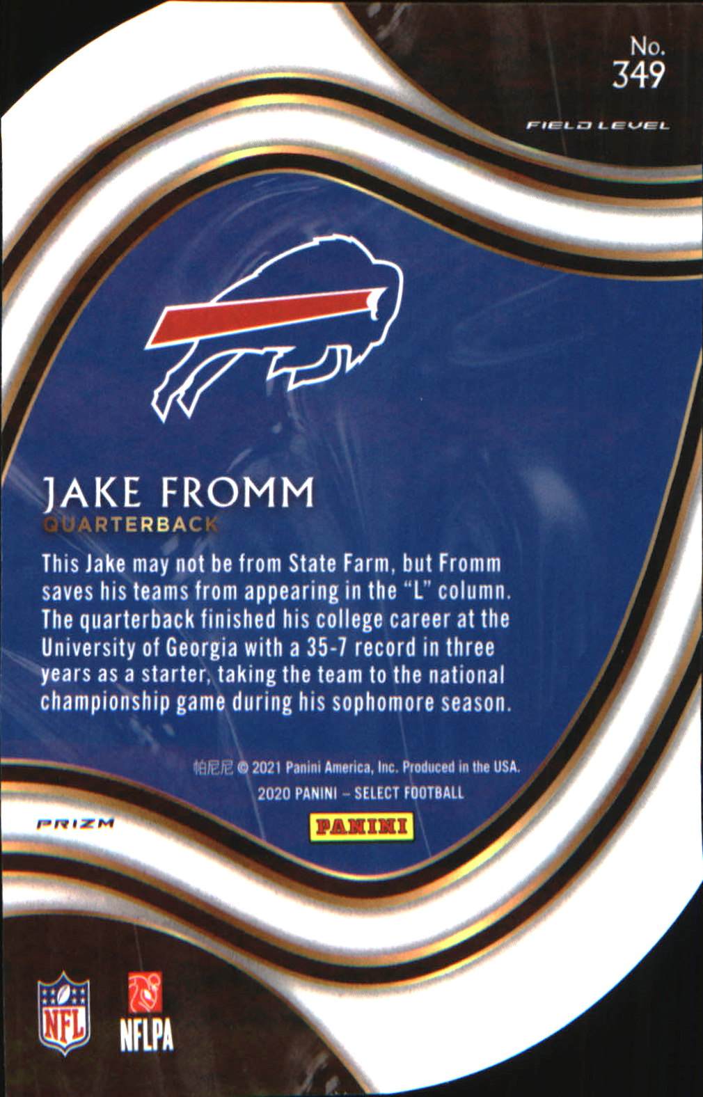 2020 Panini Select Blue Prizm Die Cut #349 Jake Fromm Rookie RC