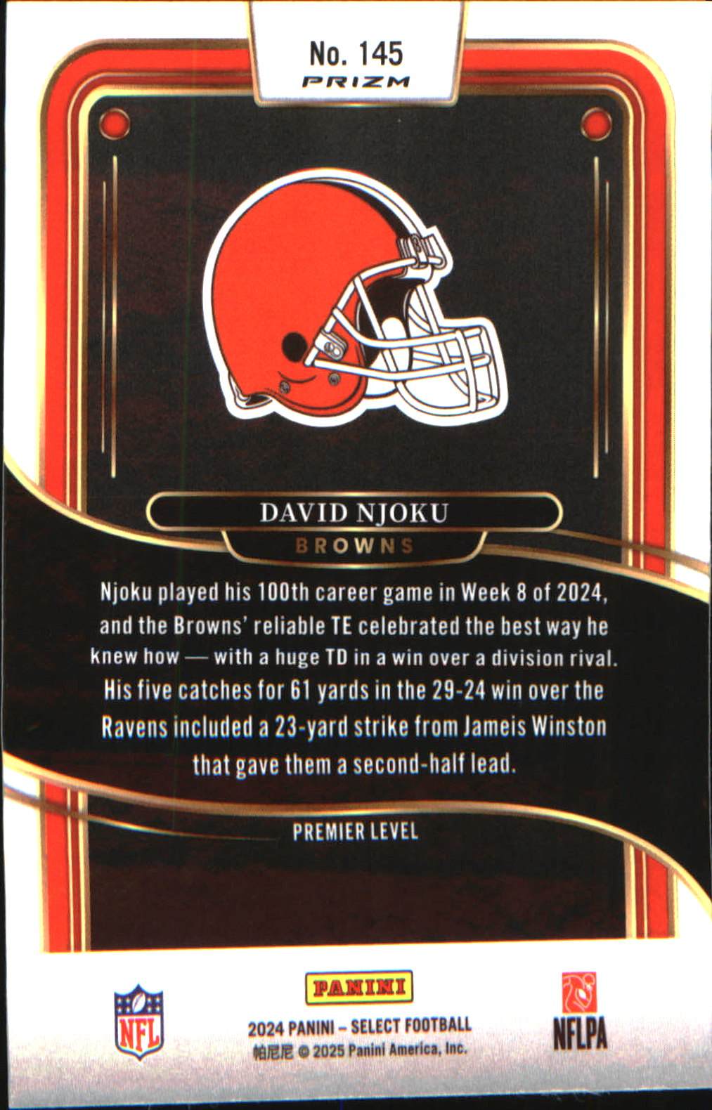2024 Panini Select Black & Red Prizm Shock #145 David Njoku
