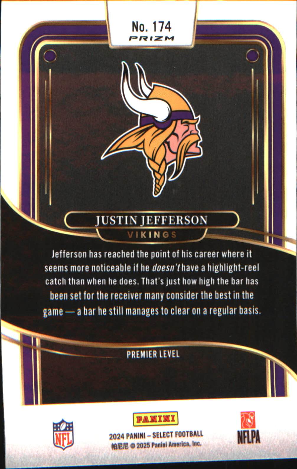2024 Panini Select Black & Gold Prizm Shock #174 Justin Jefferson